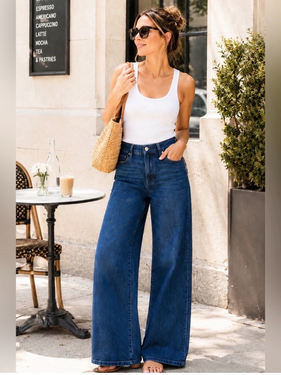 Frame Denim Denim - FRAME Le Slim Palazzo-Trick Wide Leg High Rise Designer Dark Wash Jeans Size 29